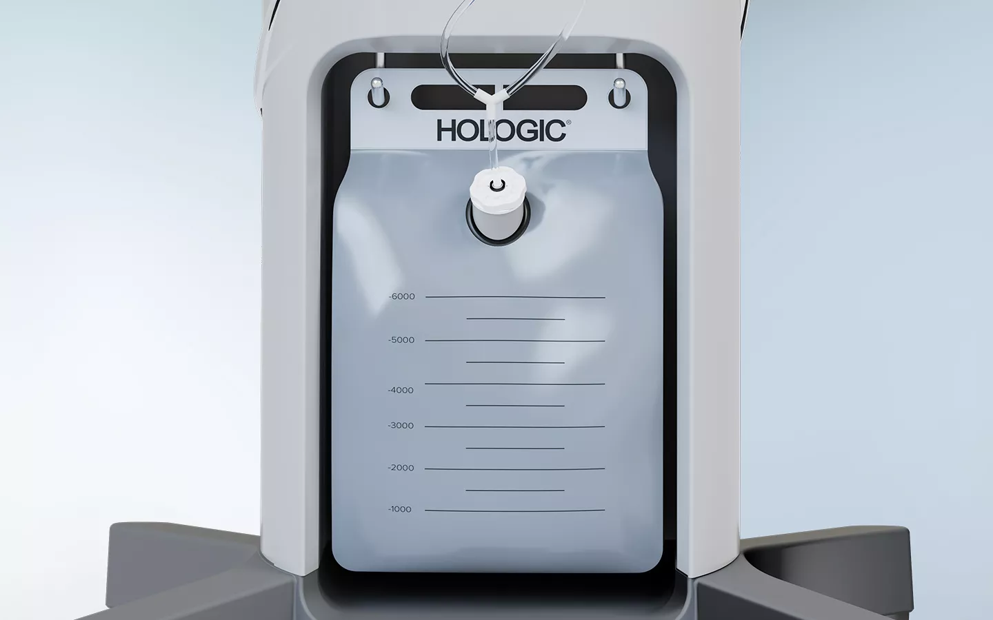 Close up photo of bag and tubes on medical device