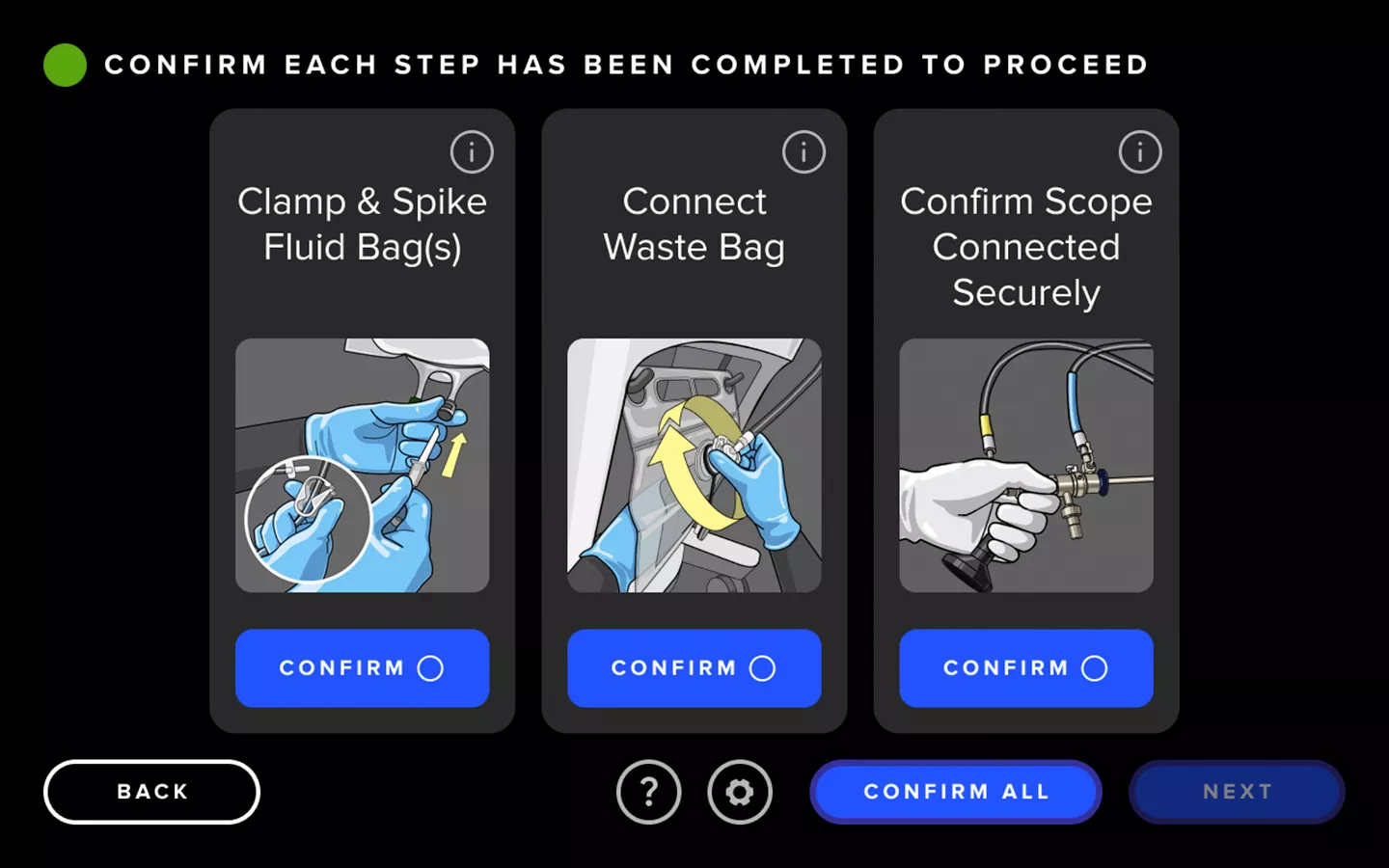 Illustration of touchscreen display with guided surgical interface.