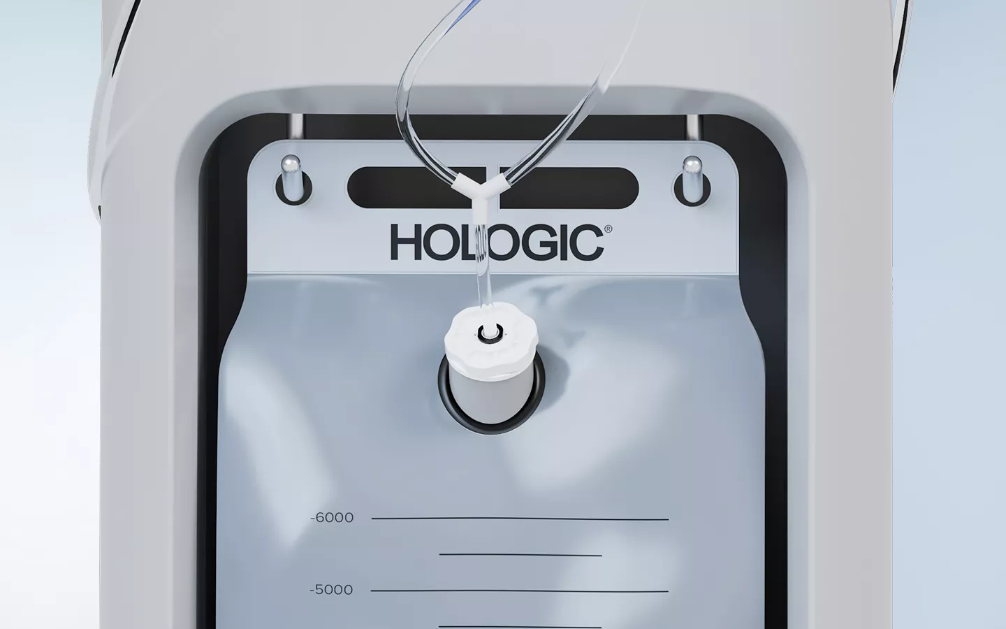 Close up photo of bag and tubes on medical device