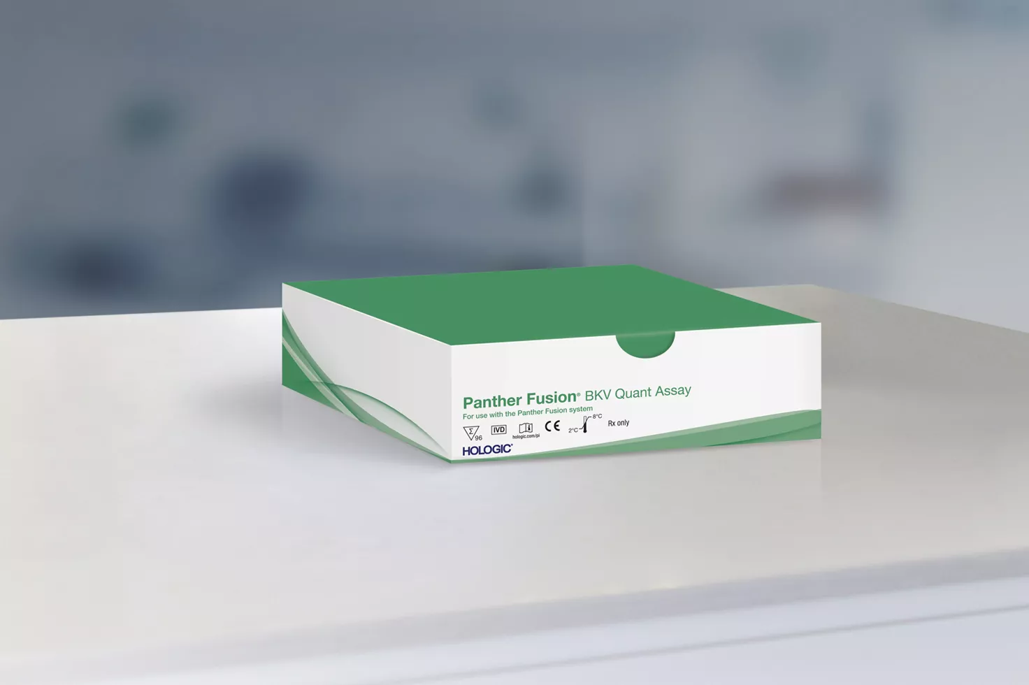 Assay box on table in lab setting.